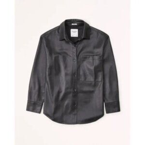 Abercrombie & Fitch Oversized Black Vegan Leather Button Down Top
